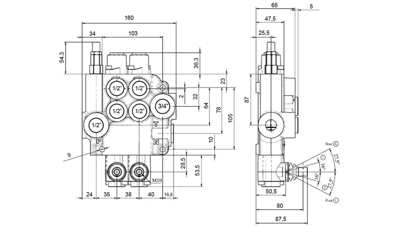 MANUEL DISTRIBUTEUR HYDRAULIQUE MONOBLOC 2xZ80