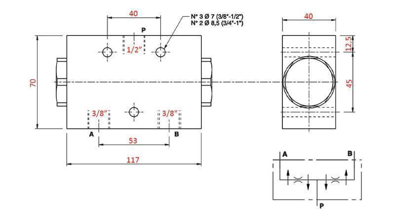 VANNE DE DISTRIBUTION HYDRAULIQUE DÉBIT V1027 DFL 60-80 lit - 3/8 - 250 bar (max.300 bar) MÉTAL