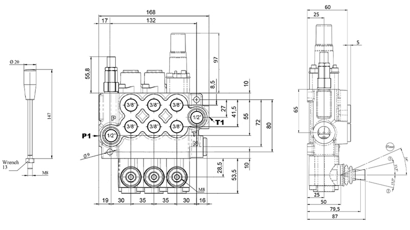 MANUEL DISTRIBUTEUR HYDRAULIQUE MONOBLOC 3xZ50 + POSITION FLOTTANTE