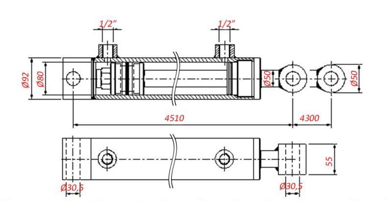 CYLINDRE HYDRAULIQUE POUR REMORQUAGE - TROU 80/50-4300