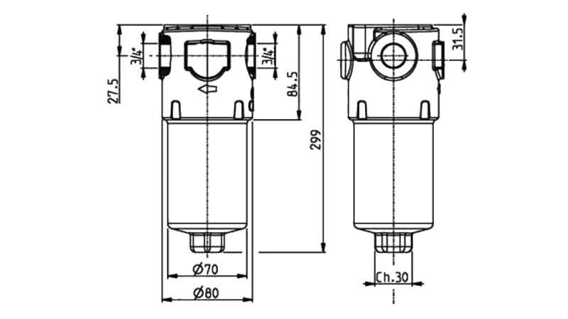 HYDRAULICKÝ FILTR TLAKU IKRON 3/4 - 10u - 110LIT - 310bar