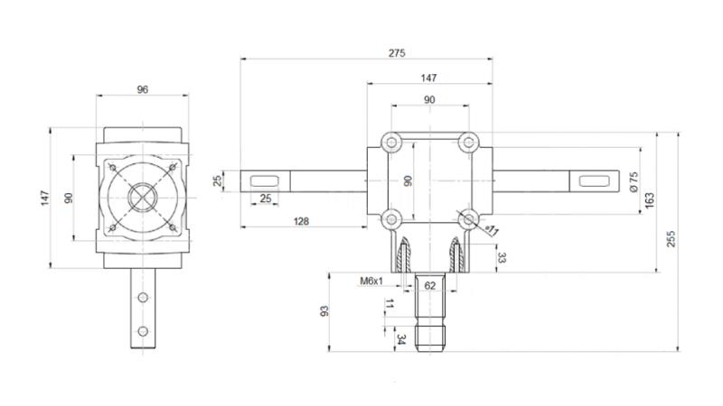 RÉDUCTEUR ANGULAIRE DOUBLE AXE 1: 1.14 (27HP-20kW)