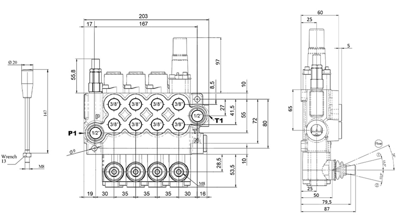 MANUEL DISTRIBUTEUR HYDRAULIQUE MONOBLOC 4xZ50 + POSITION FLOTTANTE