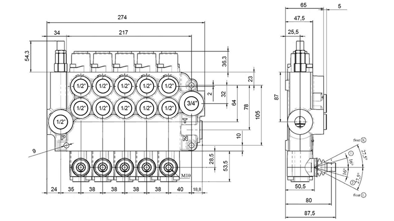 MANUEL DISTRIBUTEUR HYDRAULIQUE MONOBLOC 5xZ80