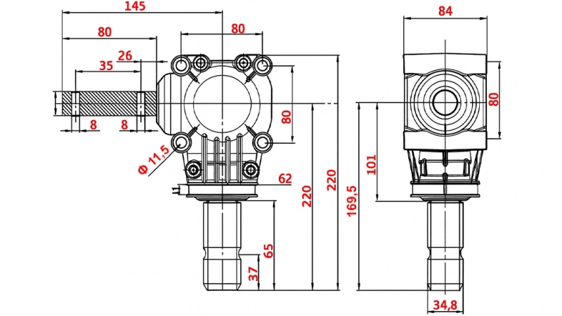 BOÎTE DE VITESSE ANGULAIRE L-150J 1:1 (12HP-9KW)