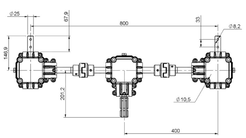 ENSEMBLE DE BOÎTES DE VITESSES 1:1.44 (27HP-20KW) POUR ÉPARPILLEUR L:800 EN FONTE AVEC SYSTÈME DE SÉCURITÉ