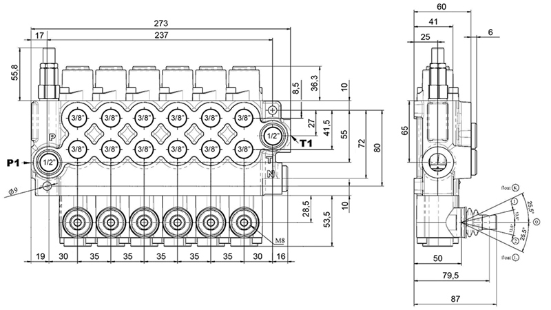MANUEL DISTRIBUTEUR HYDRAULIQUE MONOBLOC 6xZ50