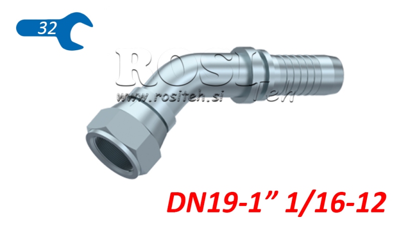 HYDRAULICKÁ PRÍPOJKA DKJ JIC74° SAMICA – KOLENO 45° DN19-1 1/16-12