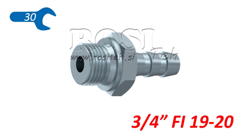 RACCORD MALE HYDRAULIQUE 3/4 POUR DURITE EN CAOUTCHOUC Φ 19-20