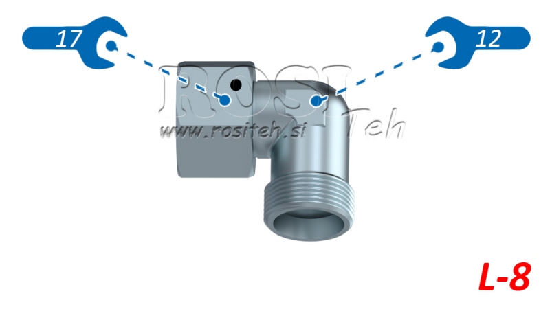 COUDE HYDRAULIQUE 90° L-8 AVEC ÉCROU TOURNANT M14X1,5