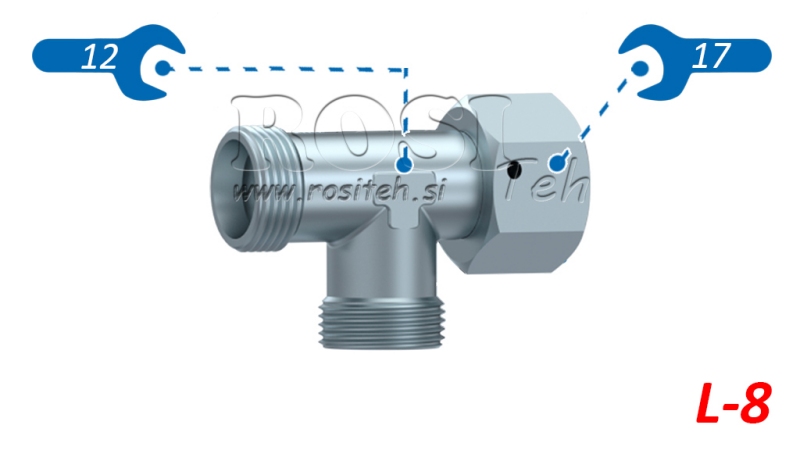RACCORD EN T HYDRAULIQUE L-8 AVEC ÉCROU TOURNANT LATÉRAL M14X1,5