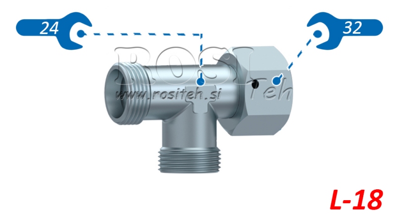 RACCORD EN T HYDRAULIQUE L-18 AVEC ÉCROU TOURNANT LATÉRAL M26X1,5