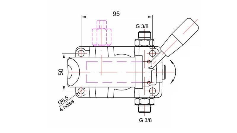 POMPE MANUELLE 25CC -DD- BIDIRECTIONNELLE - dimensions