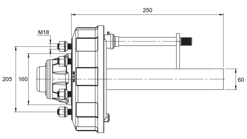 DEMI-ESSIEU AVEC FREINS - 2700 kg (6 VIS) - 250 mm
