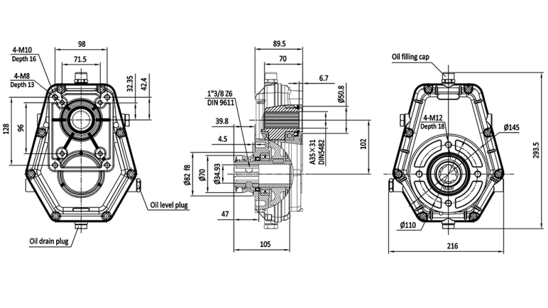 BOITIER MULTIPLICATEUR POUR POMPE HYDRAULIQUE DE GROUPE 3 – 1:3.8 FEMELLE SUR GOUPILLE /ERGOT