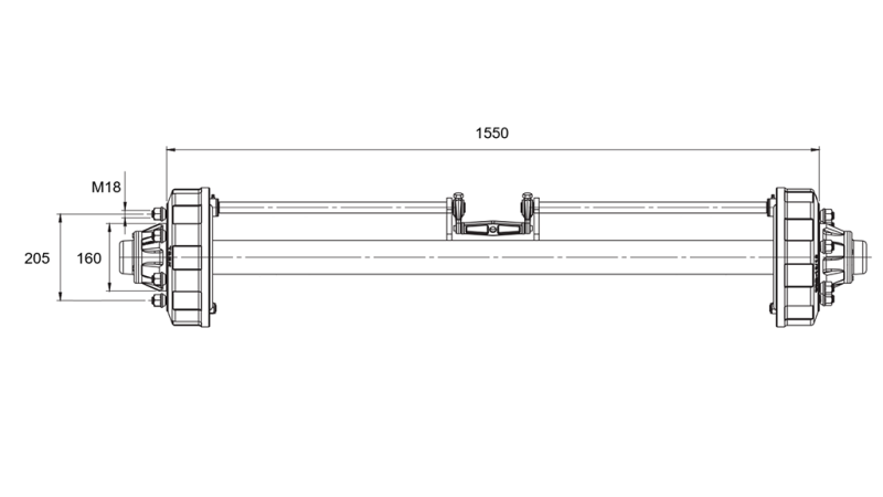 ESSIEU POUR REMORQUE AVEC FREINS (6 VIS) - 3800 kg - 1550 mm