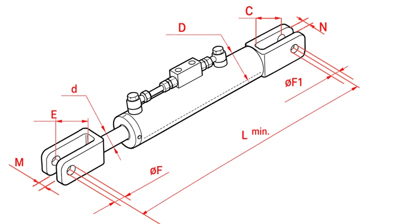 BARRE DE POUSSEE 3EME POINT HYDRAULIQUE - FIAT - NEW HOLLAND 50/30MIN.380 TYPE (1) Φ 18/19