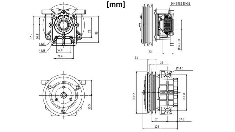 EL. MAGNETISK KOBLING 12V FOR PUMPE GR.2 dimensjoner