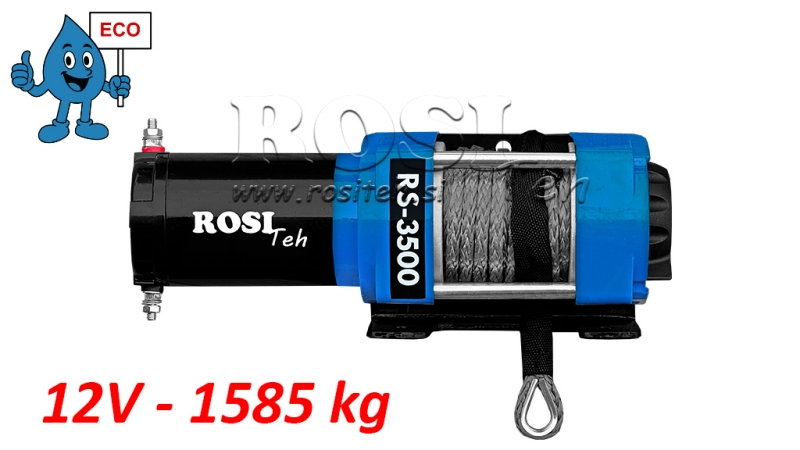 12 V TREUIL ÉLECTRIQUE RS-3500 - 1585 kg - CORDE SYNTHÉTIQUE - ECO