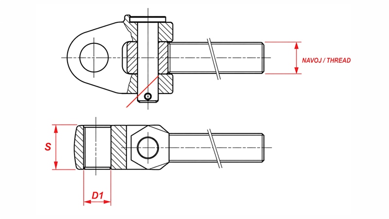 GOUPILLE FILETEE SPECIALE POUR BARRE DE POUSSEE/ 3ÈME POINT - CAT. 2 - M30X3