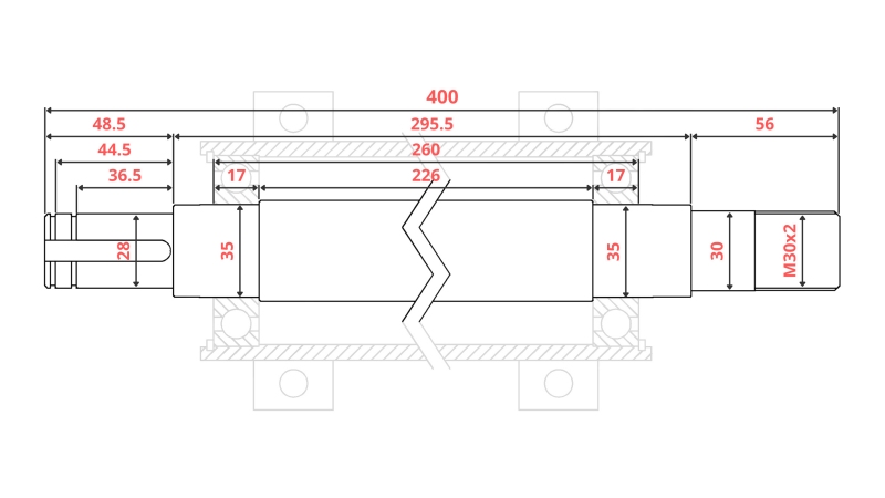 OSOVINA ZA CIRKULAR LITOŽELEZNA 400mm (LEVI NAVOJ)