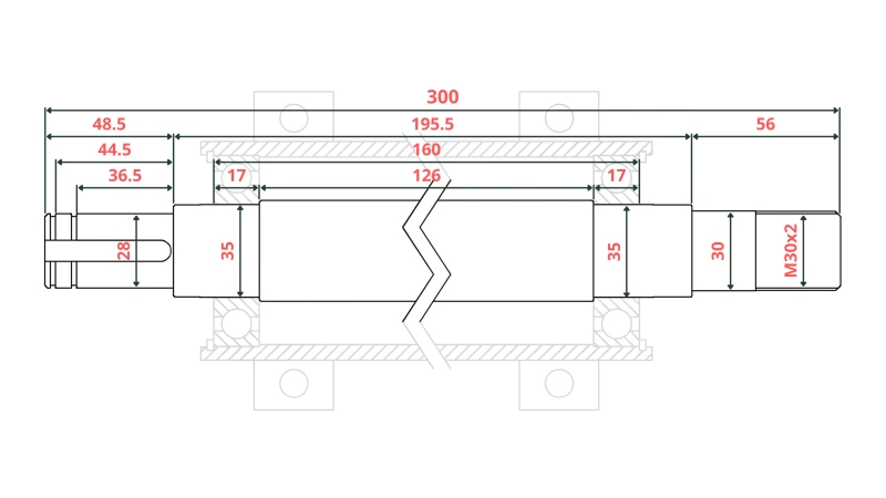 OSOVINA ZA CIRKULAR LITOŽELEZNA 300mm (DESNI NAVOJ)
