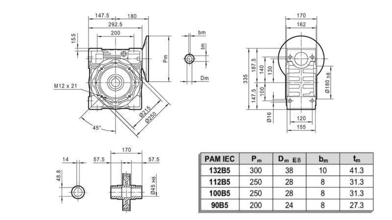 PMRV-130 REDUKTOR PRE ELEKTRICKÝ MOTOR MS132 (5.5kW) POMER 40:1
