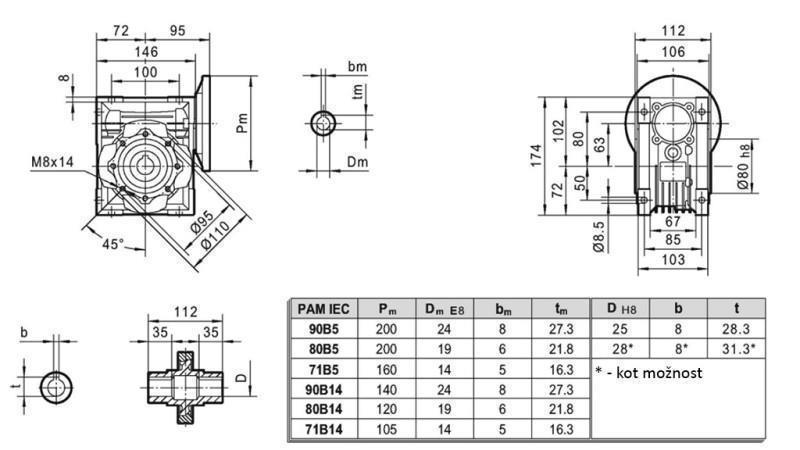 PMRV-63 REDUKTOR PRE ELEKTRICKÝ MOTOR MS90 (1.1-1.5kW) POMER 10:1