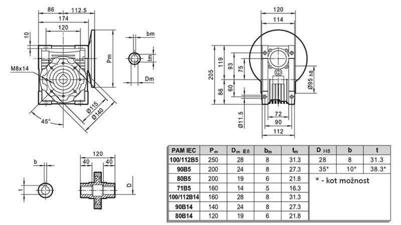 PMRV-75 REDUKTOR PRE ELEKTRICKÝ MOTOR MS100 (2.2-3-4kW) POMER 7.5:1