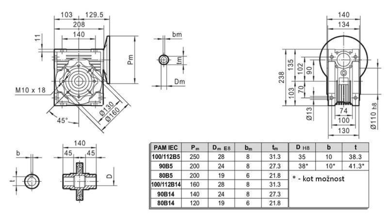 PMRV-90 REDUKTOR PRE ELEKTRICKÝ MOTOR MS90 (1.1-1.5kW) POMER 40:1