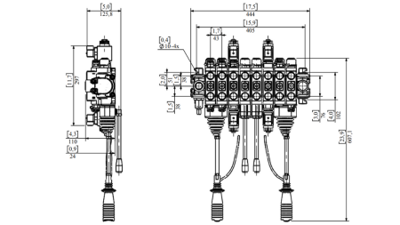 HYDRAULICKÝ VENTIL HIAB 8xPC70 + 2x JOYSTICK - ELEKTRICKÉ RIADENIE 12V