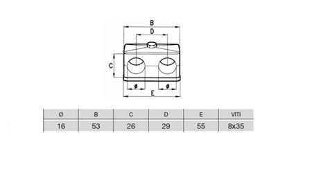 SUPPORT DE TUYAU DIAMÈTRE 16 - DOUBLE - dimensions