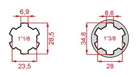 KARDANADAPTER MED TAP FRA 1-3/8 TIL 1-1/8 (150 mm)