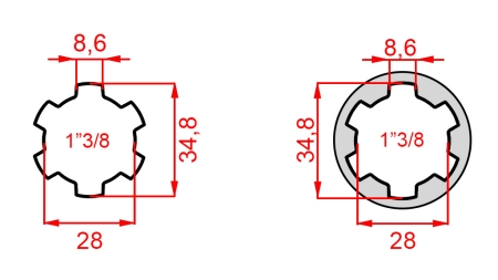 ADATTATORE CARDANICO CON PERNO DA 1-3/8 A 1-3/8 (150 mm)