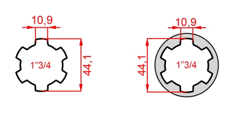 ZAPFWELLENADAPTER MIT BOLZEN VON 1-3/4 AUF 1-3/4 (165 mm)