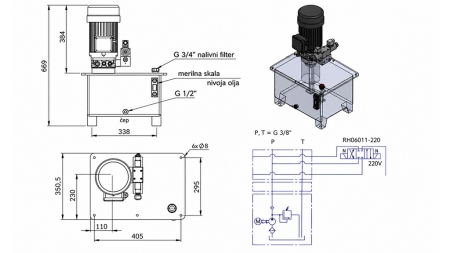 MINI CENTRALE HYDRAULIQUE 380V AC (4 kW) - 8 cc - 12 lit/min - réservoir 25 lit