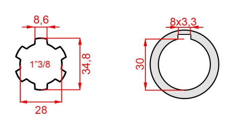 ADAPTOR CARDANIC 1-3/8 - GAURĂ fi 30 mm (145 mm)
