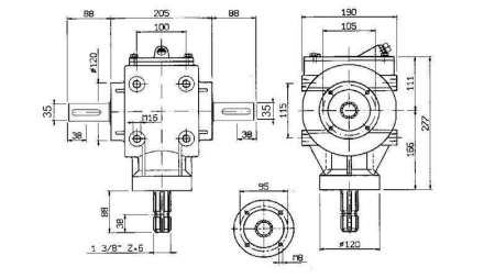 HOEK TANDWIELKAST PTO-R11S 1:2 (48PK-35KW)