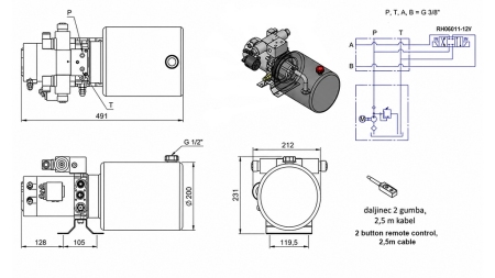 MINI HYDRAULIC POWER-PACK UNIT 12V DC - 1.6KW = 2.1CC - 8 LIT - DOUBLE-ACTING UNIT (METAL)