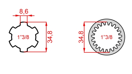 KARDANADAPTER 1-3/8 (21 SOONT) → 1-3/8 (150 mm)