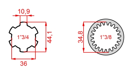 KARDAN ADAPTER VAN 1-3/8 (21 SPLINES) NAAR 1-3/4 (150 mm)