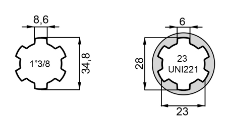 P.T.O. ADAPTER 1''3/8 -23 uni 221