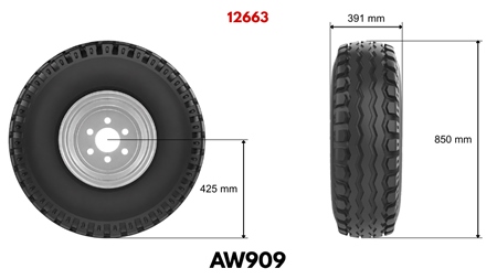15,0/55-17 PNEU AW909 (14 PR) AVEC JANTE 13,00 x 17