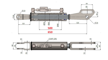 FOURCHE DE TIRANT/BIELLETTE LATERAL HYDRAULIQUE 2T - 60/40-150 (500MM-650MM)