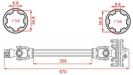 ECO KARDANOVÝ HŘÍDEL 970mm 70-110HP S TŘECÍ SPOJKOU