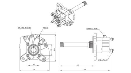 Dimensions SORTIE POUR POMPE HYDRAULIQUE - MERCEDES G155 - 1 ACTROS