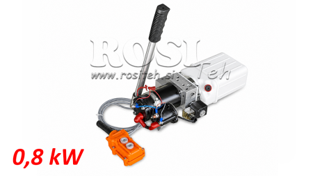 MINI HYDRAULIC POWER-PACK UNIT 12V DC - 0.8KW = 0.5CC - 1.5 LITERS - SINGLE-ACTING ASSEMBLY (PVC) WITH HAND PUMP