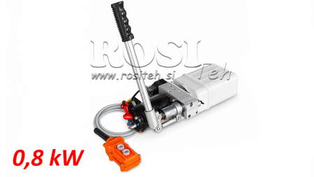 UNITÉ HYDRAULIQUE MINI 24V CC - 0.8KW = 0.5CC - 1.5 LITRES - UNITÉ À ACTION UNIQUE (PVC) AVEC POMPE MANUELLE