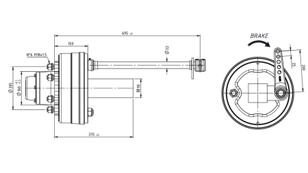 ESSIEU AVEC FREINS 5.250 KG L.290 MM