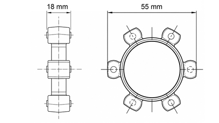 ACCOUPLEMENT EN ÉTOILE POUR INSERT EN CAOUTCHOUC ND11-ND13-ND15 (55mm)